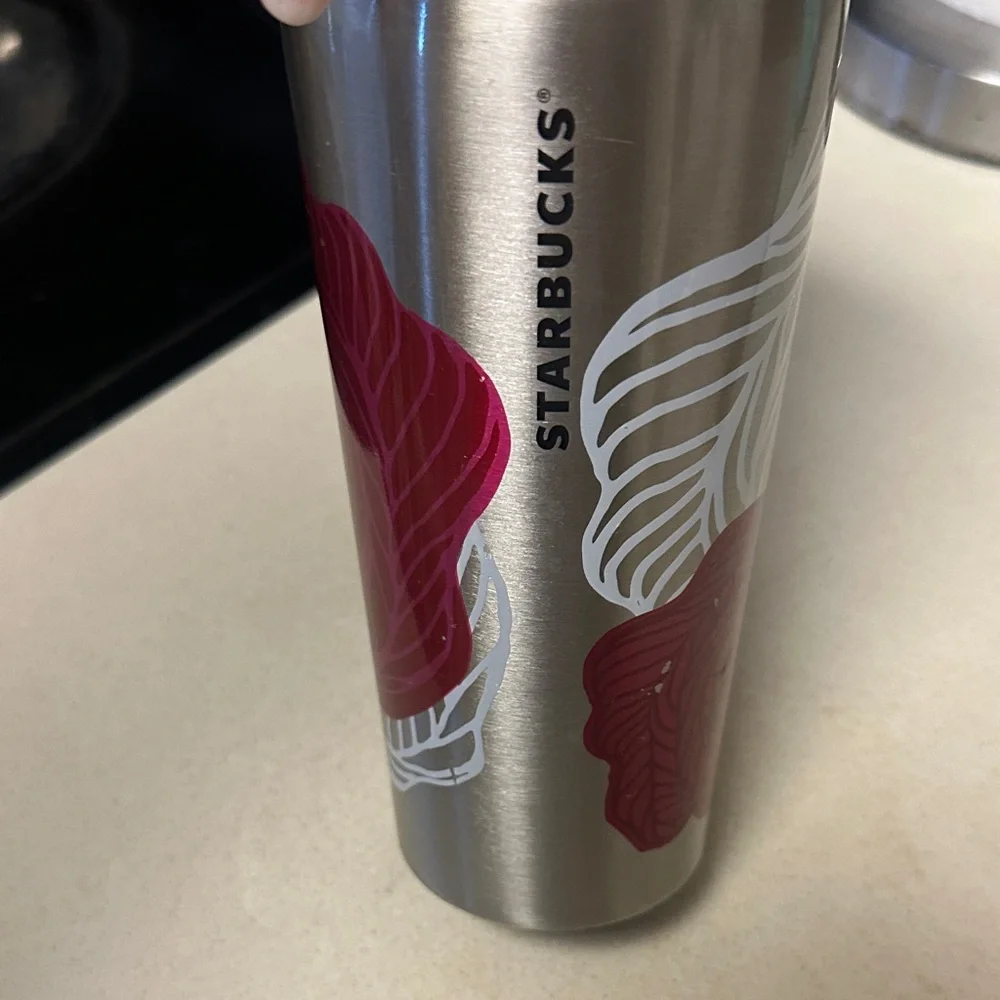 Starbucks Stainless Steel Tumbler with magenta and white floral Pattern